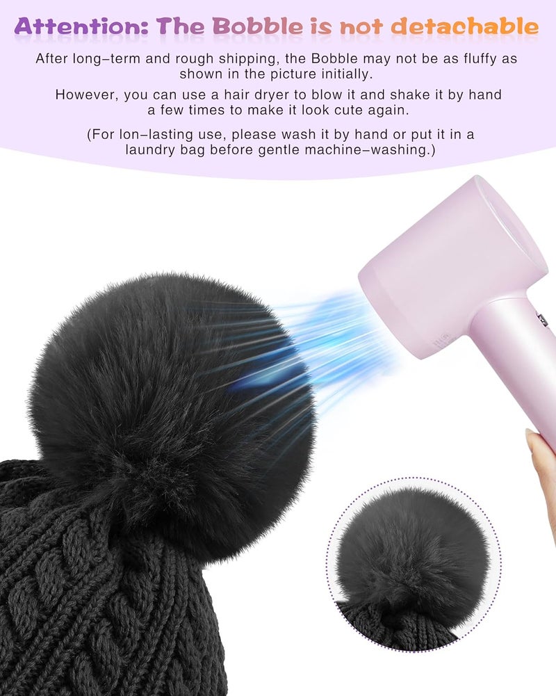 Clothclose Winter Hats for Kids - Kids Beanie, Toddler Knit Girls Winter Hat with Cute Pom-Pom Warm Fleece - Image 5